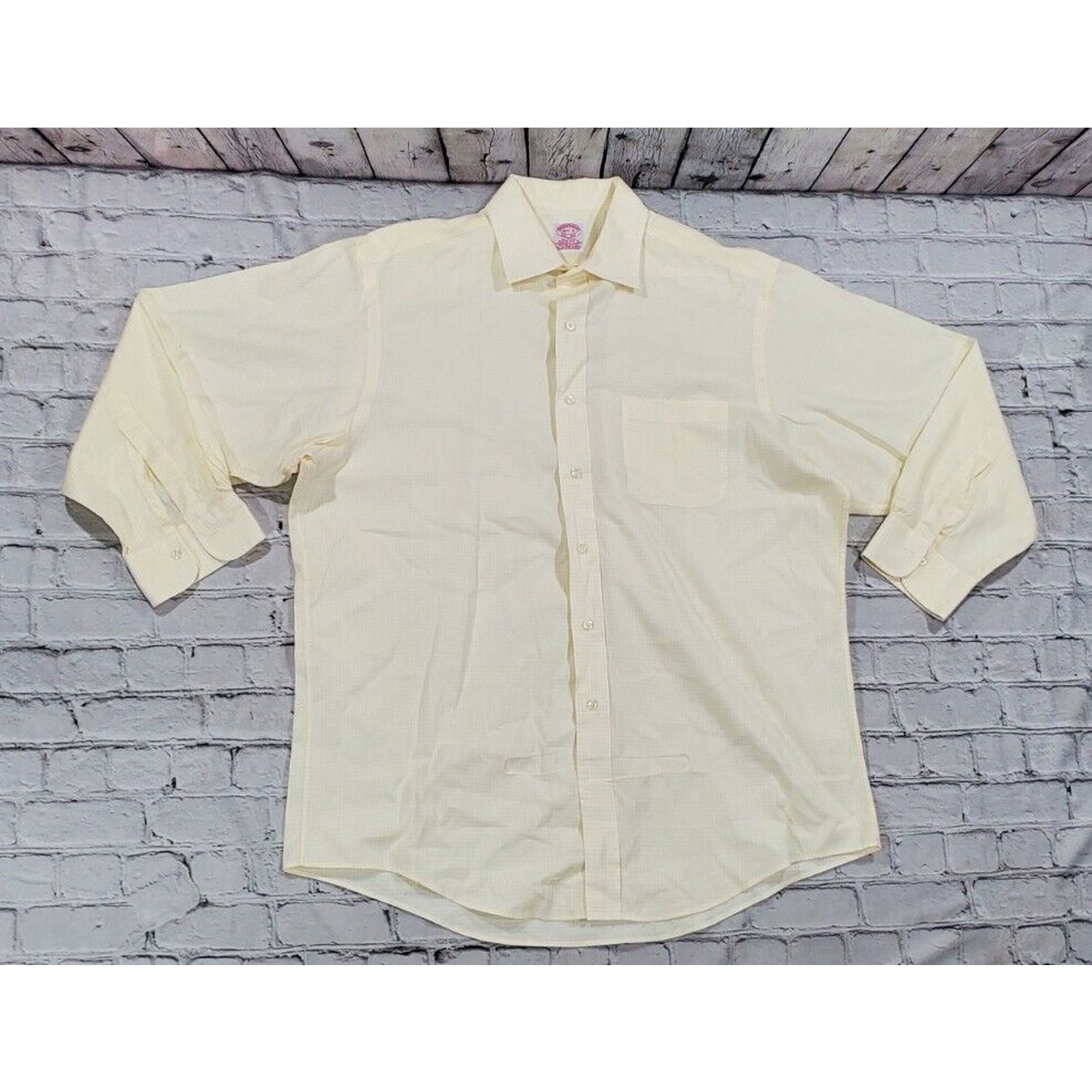 Brooks Brothers Shirt Yellow Check 100% Cotton Dress Shirt Mens Size 16.5